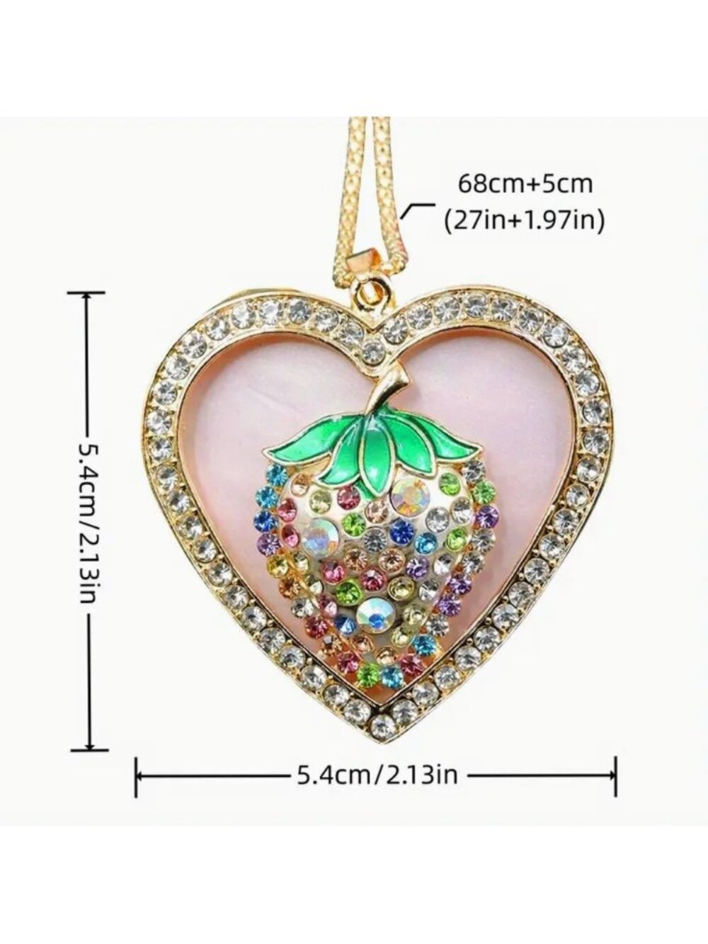 Betsey Johnson Necklace Pink Strawberry Iridescent Crystal Pendant Gold Tone - Picture 2 of 2
